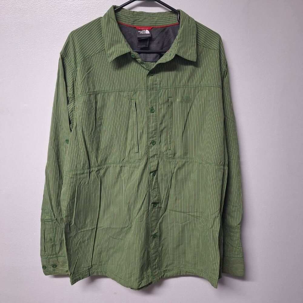 The North Face Button Down Shirt Green Stripes‎ Long Sleeve Mens XL Breathable